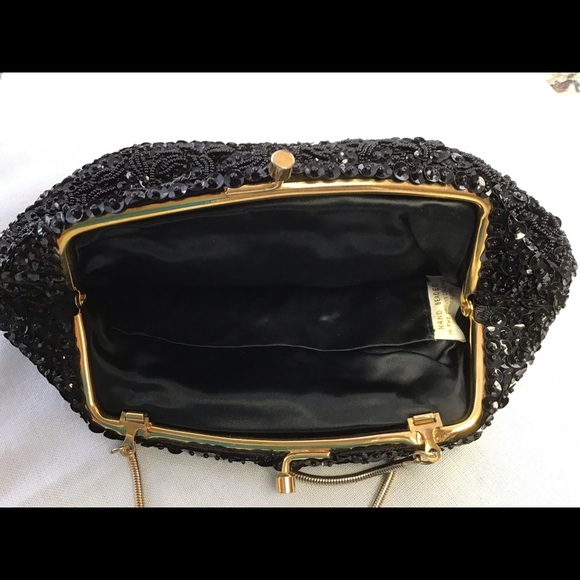 Vintage black beaded evening bag. - Picture 3 of 4